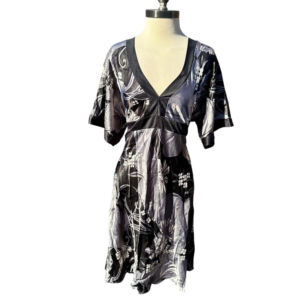 Y2K Black Grey Satin Dress Size XL She’s Cool Floral